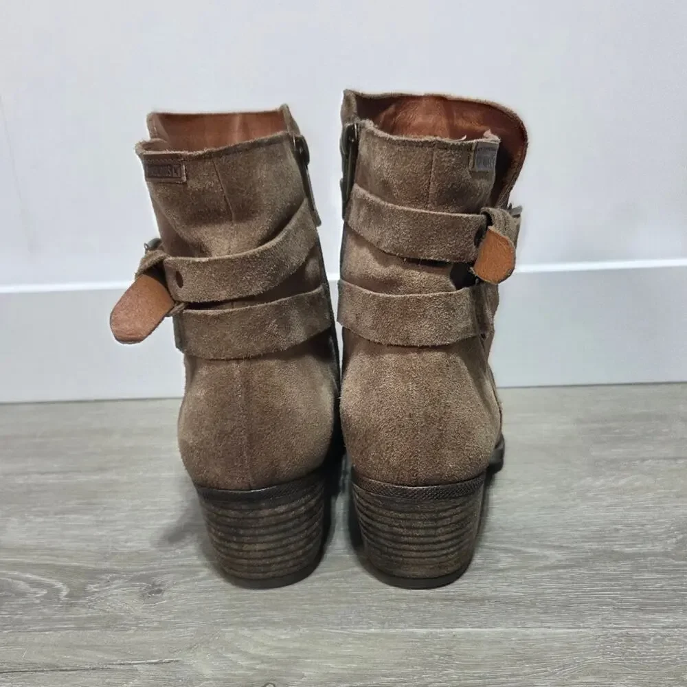 Pikolinos Baqueira Brown Leather Boho Buckle Ankle Boots Size 38 US 8